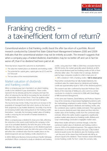 Franking credits â a tax-inefficient form of return? - Colonial First State