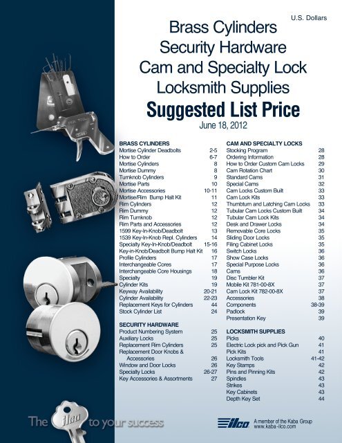 Kaba Ilco Cylinder June 2012 Pricebook - Access Hardware Supply