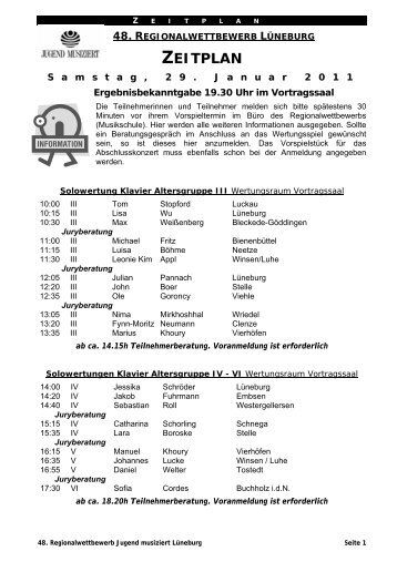 48. REGIONALWETTBEWERB LÃœNEBURG ZEITPLAN