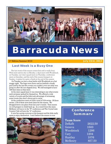 July 23, 2013 Newsletter - Cary Barracudas