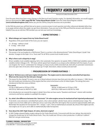 Technical FAQ - Turbo Diesel Register