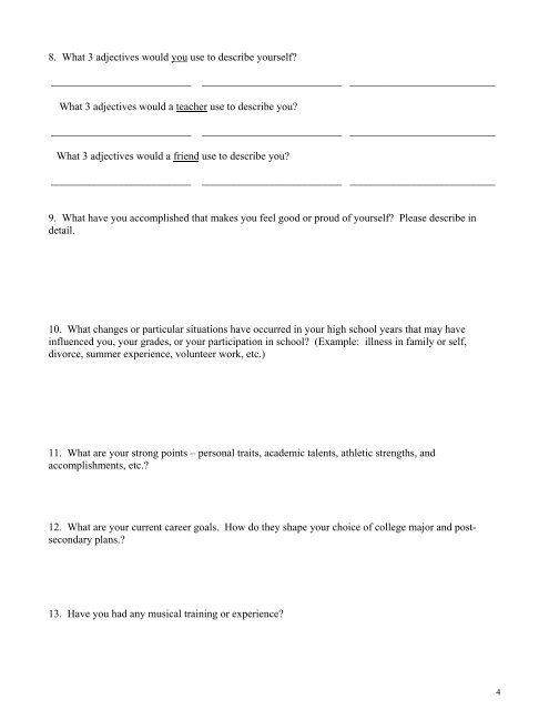 Senior Questionnaire for Counselor's Letter of ... - Holmdel