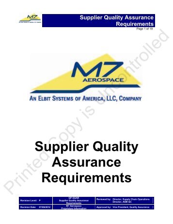 Supplier Quality Assurance Requirements - Elbit Systems of America