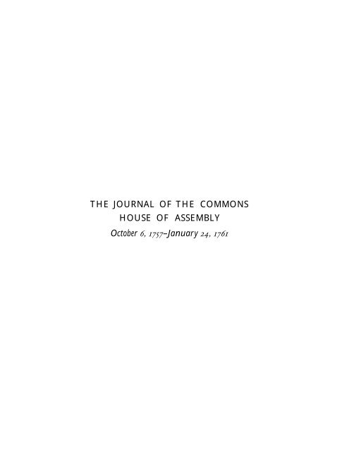 The Journal of the Commons House of Assembly