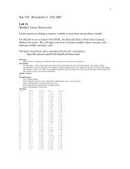 Stat 538 - Biostatistics I - Fall 2005 Lab 11 Multiple Linear Regression