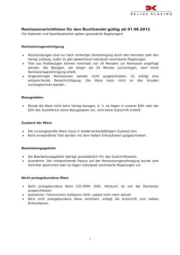 Remissionsrichtlinien für den Buchhandel gültig ab 01.06.2012