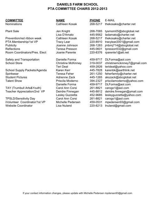 PTA Committee Chairs 2012-2013 - Trumbull Public Schools