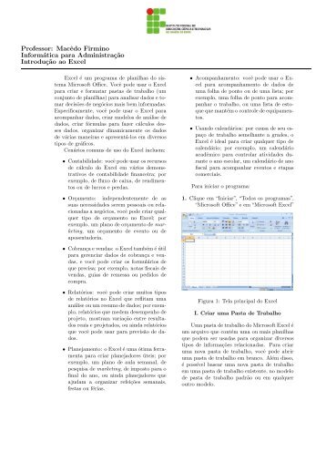 Aula prÃ¡tica: IntroduÃ§Ã£o ao Excel. - Ifrn