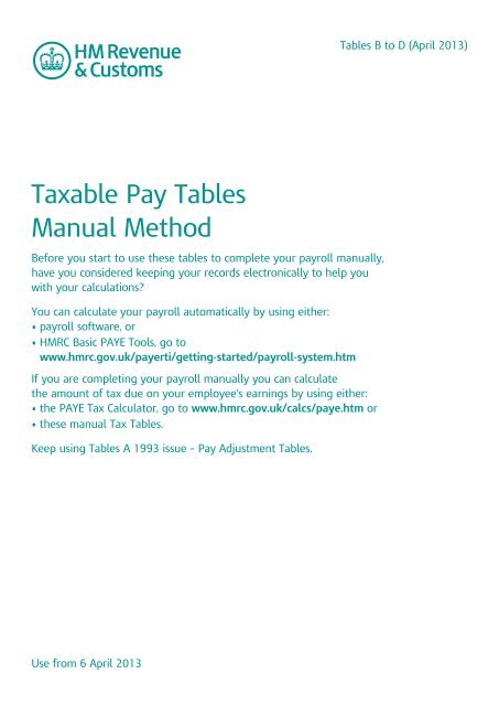Tax Tables B-D (April 2012) Taxable Pay Tables Manual Method