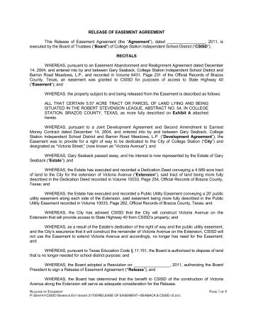 RELEASE OF EASEMENT AGREEMENT This Release of Easement ...