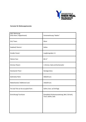 Formular für Wohnungsinserate: WG/ Wohnung - Hochschule Rhein ...