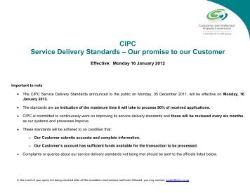 CIPC Service Delivery Standards â Our promise to our Customer