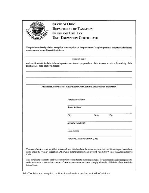 State Of Ohio Tax Exempt Form