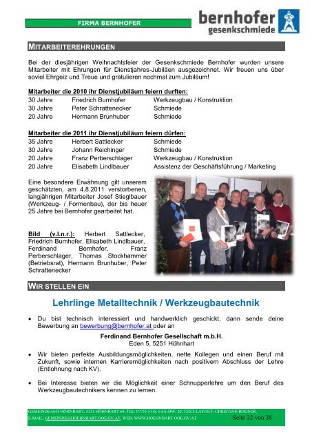 informationen für alle gemeindebürger ausgabe 1/2012 - Höhnhart