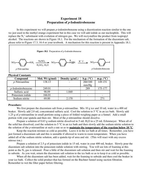Experiment 18 Preparation of p-Iodonitrobenzene - myweb