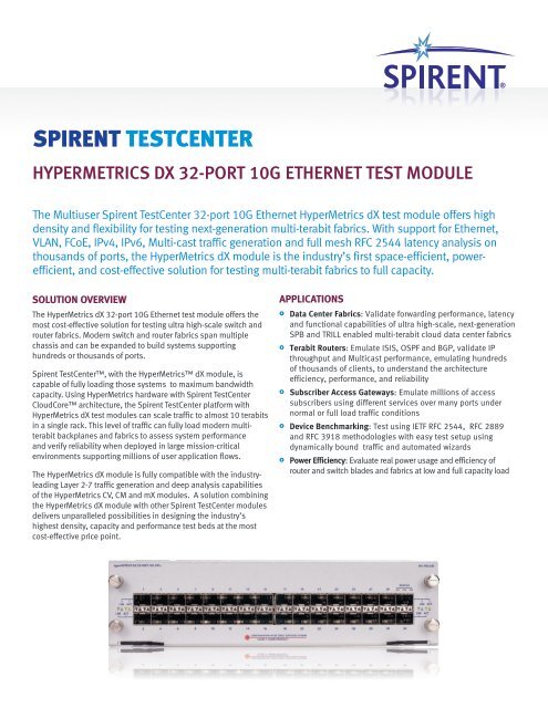 Spirent TestCenter HyperMetrics neXt dX Module Datasheet