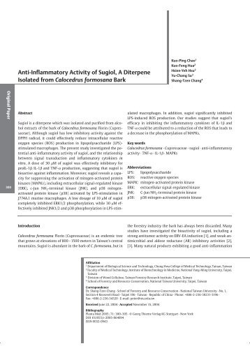 Anti-Inflammatory Activity of Sugiol, A Diterpene Isolated from ...