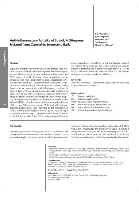 Anti-Inflammatory Activity of Sugiol, A Diterpene Isolated from ...