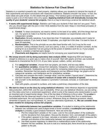 Statistics for Science Fair Cheat Sheet