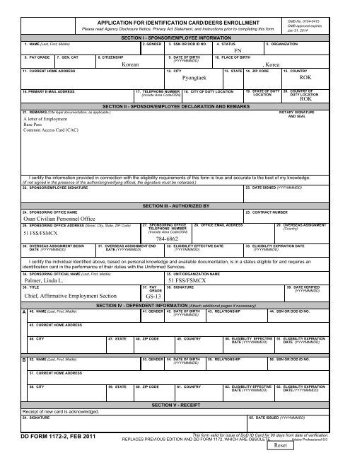 Dd Form 1172 Id Card Application