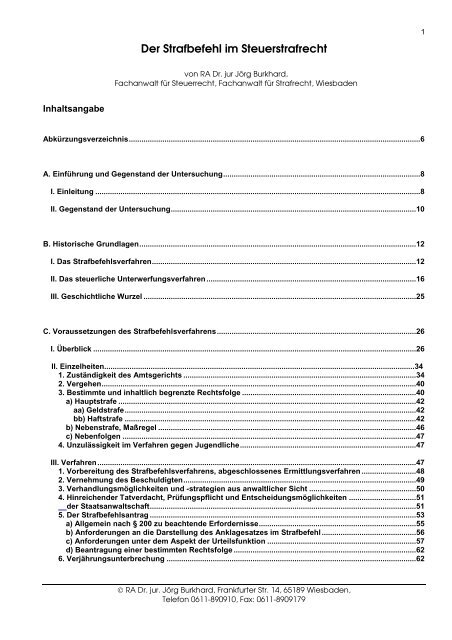 Der Strafbefehl im Steuerstrafrecht - Kanzlei Dr. jur. JÃ¶rg Burkhard ...