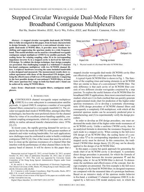 Stepped Circular Waveguide Dual-Mode Filters for ... - IEEE Xplore