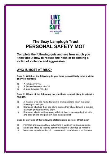Personal Safety MOT quiz - Suzy Lamplugh Trust
