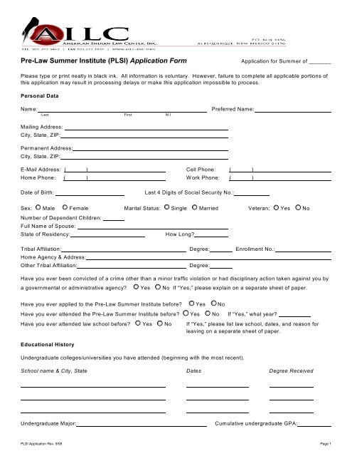 PLSI Application Form-Part 1 (PDF File)