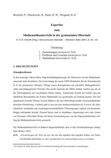 Expertise zum Mathematikunterricht in der gymnasialen Oberstufe