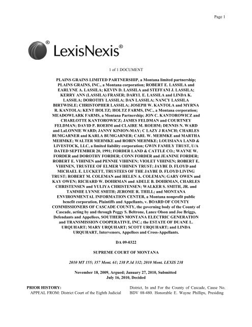 Plain Grains Limited Partnership v. Board of County ... - Land Use Law