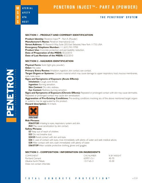 penetron inject - msds a