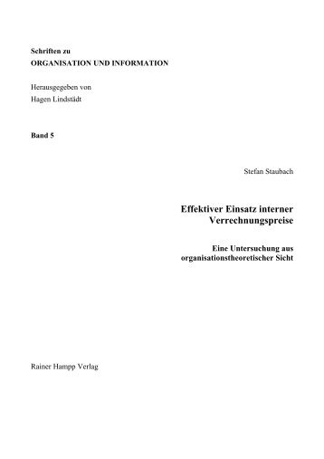 Effektiver Einsatz interner Verrechnungspreise - am Institut für ...