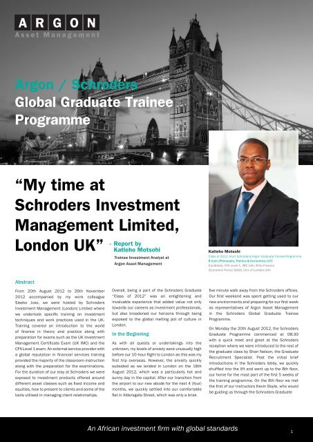 âMy time at Schroders Investment Management Limited, London UKâ