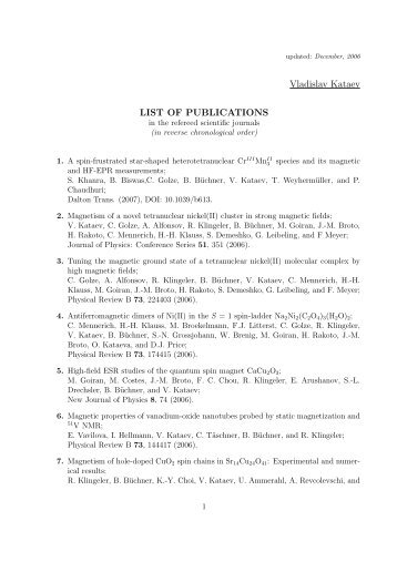 Vladislav Kataev LIST OF PUBLICATIONS - Leibniz Institute for ...