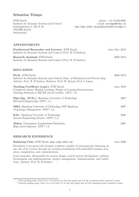 Sebastian Trimpe Institute For Dynamic Systems And Control Eth