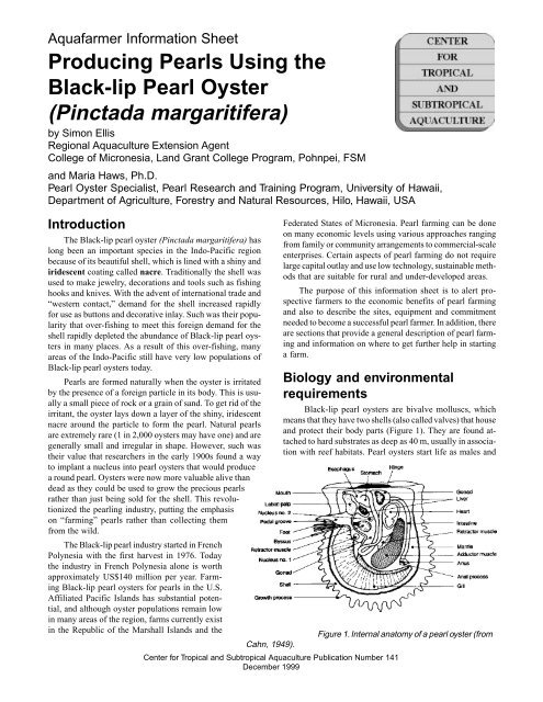 Producing Pearls Using the Black-lip Pearl Oyster - CTSA