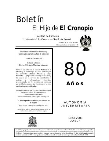 Boletín No - Facultad de Ciencias - Universidad Autónoma de San ...