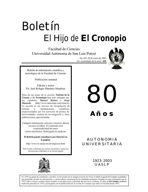 Boletin No Facultad De Ciencias Universidad Autonoma De San