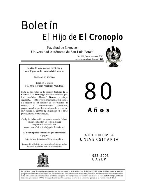 Boletin No Facultad De Ciencias Universidad Autonoma De San