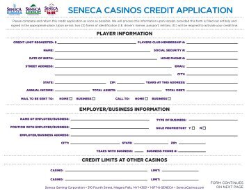 seneca casinos credit application - Seneca Buffalo Creek Casino