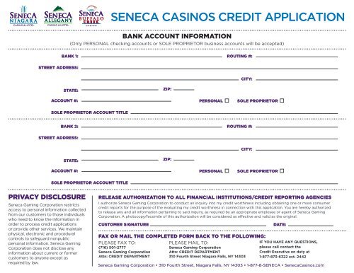 seneca casinos credit application - Seneca Buffalo Creek Casino