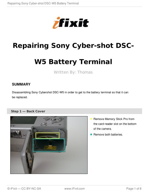 Repairing Sony Cyber-shot DSC-W5 Battery Terminal - iFixit