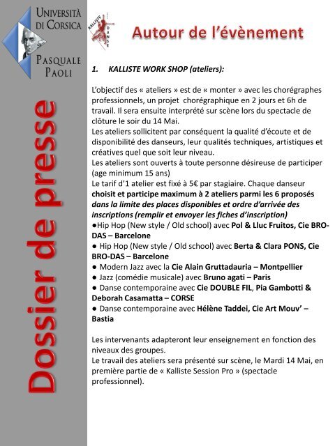 Télécharger le dossier de presse - Università di Corsica Pasquale ...