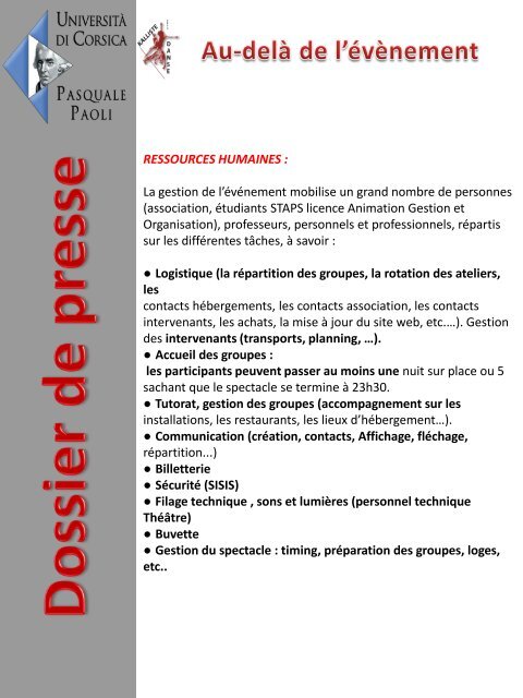 Télécharger le dossier de presse - Università di Corsica Pasquale ...