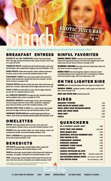 Weekend Brunch Menu - Rialto Cafe