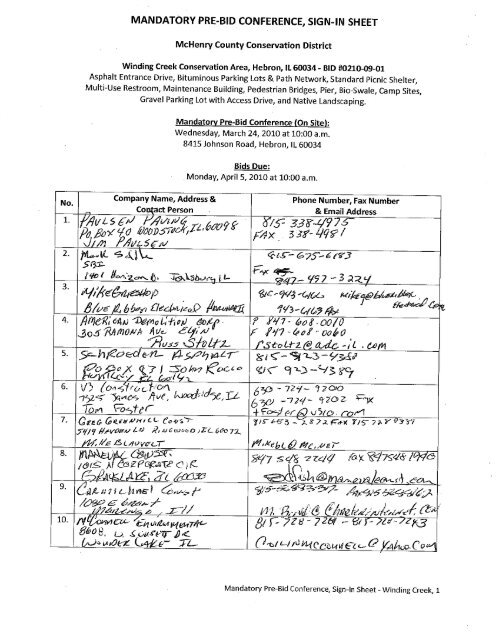 Page 1 MANDATORY PRE-BID CONFERENCE, SIGN-IN SHEET ...