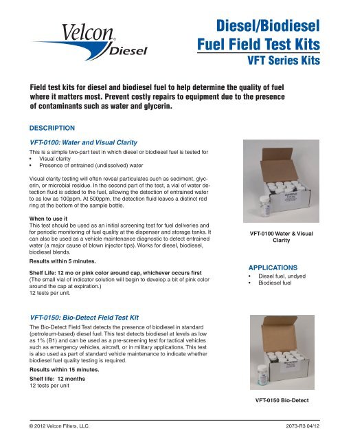 Diesel/Biodiesel Fuel Field Test Kits - Velcon Filters