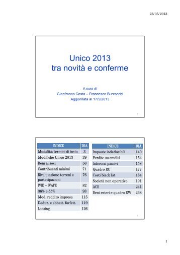 Unico 2013 tra novitÃ  e conferme - Istituto Nazionale Tributaristi