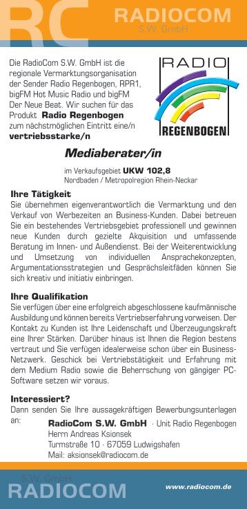 Mediaberater/in - RadioCom SW GmbH