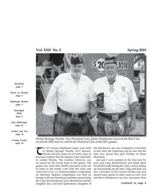 Vol. XXII No. 2 Spring 2010 - Clan Henderson Society